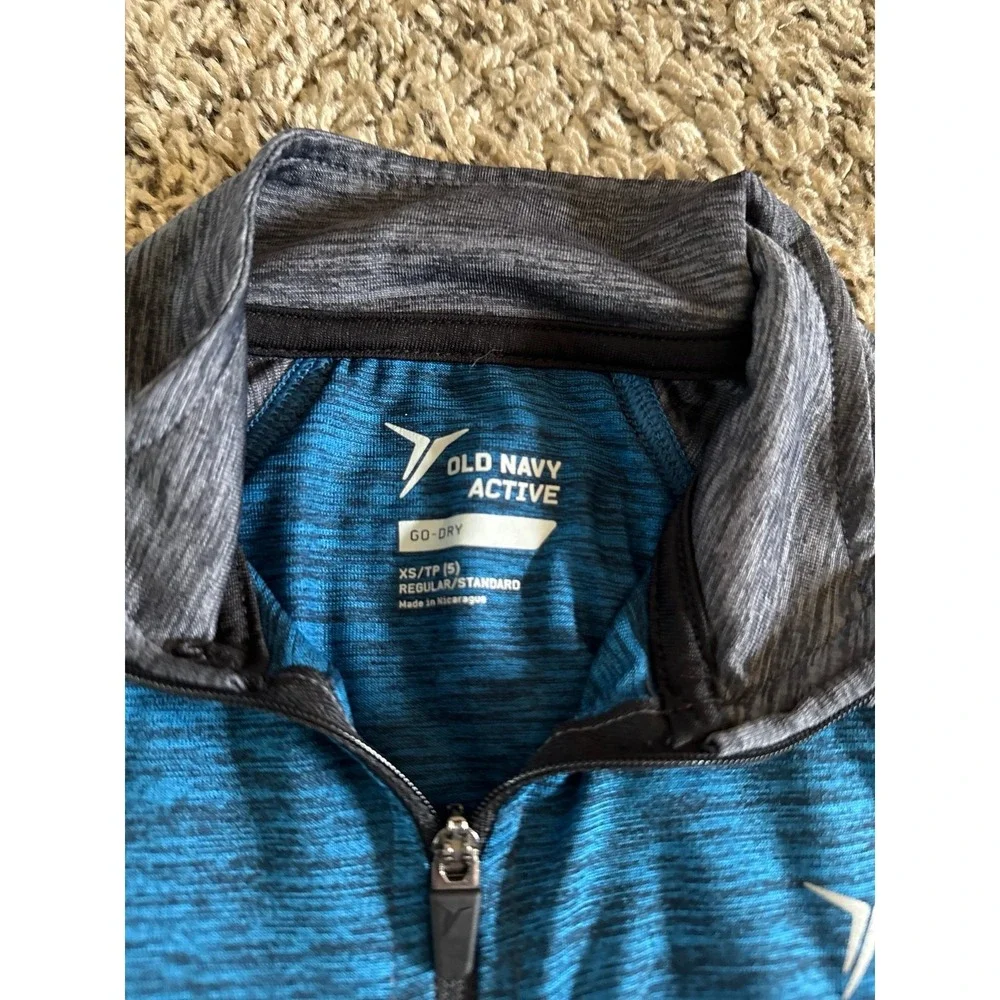 Old Navy Active  Boys Blue Gray Long Sleeve Quart zip‎ Pull Over Size XS (5)
